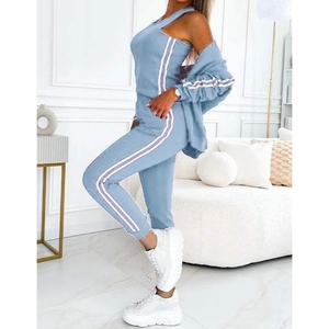 Nuevo Conjunto de 3 Piezas de Moda para Mujer: Chaleco Delgado con Cuello Alto, Pantalones y Top a Rayas con Contraste de Color - Product Image 4