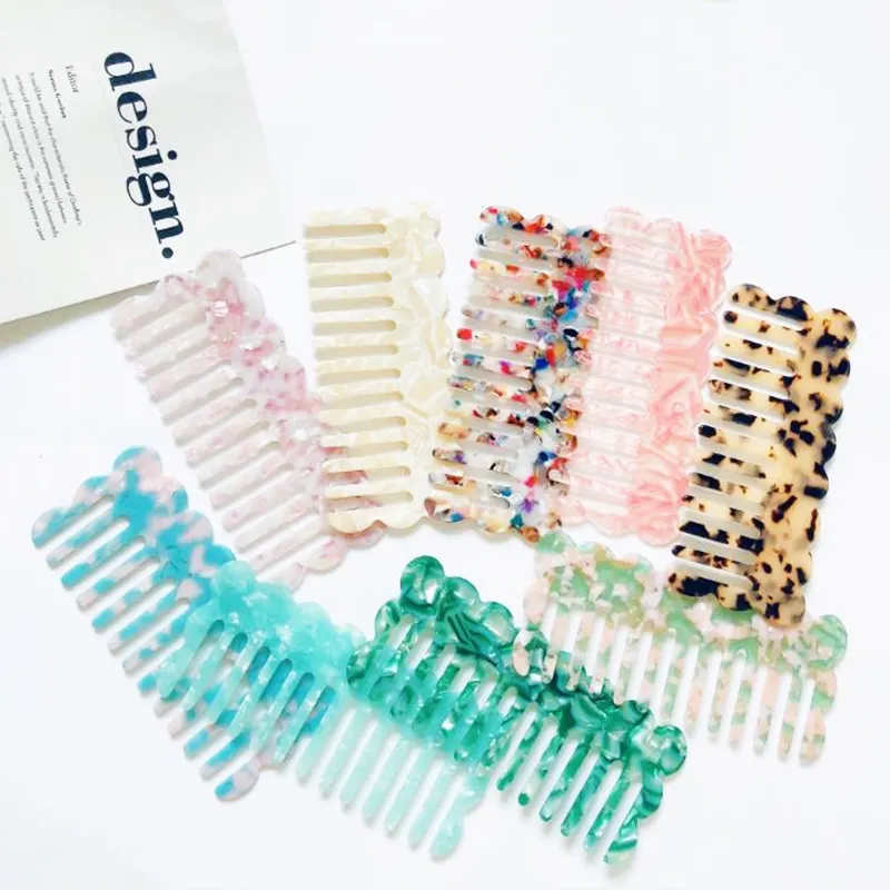 Fashion Antistatic Acetate Hair Comb Custom Logo Leopard Cellulose Acetate Wide Tooth Comb Colorful Hairdresser Comb For Women