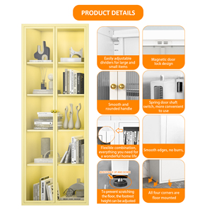 Estantería portátil de Metal de 5 estantes de diseño moderno con puerta de vidrio para el hogar, oficina, dormitorio, sala de estar, taller, escuela - Product Image 5