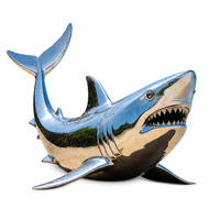 Sculpture de requin moderne en acier inoxydable poli miroir, décoration de jardin extérieur, parc, paysage, thème marin, statue d'animal