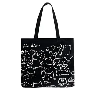 Borsa a tracolla singola con illustrazione disegnata a mano con animali carini di design artistico borsa di tela di grande capacità