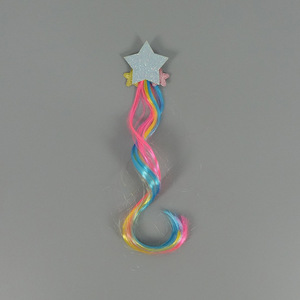 Pinza para el pelo de estrella con purpurina para niñas, con extensión de peluca rizada degradada, accesorios de pelo coloridos para fiestas y disfraces de escenario - Product Image 4