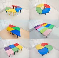 Ensemble table et chaises réglables ignifuges pour maternelle, avec sièges en plastique et pieds en métal, idéal pour les salles de classe préscolaires, garderies et crèches
