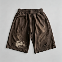 Shorts en vinyle marron imprimé, finition délavée à l'acide, texture effet soleil, toucher doux, vêtement décontracté, prix direct usine, faible MOQ, support dropshipping