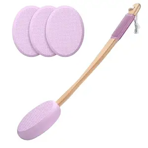 OEM/ODM Factory Beech Wood Body Lotion Applicator Brush With Long Handle And 4 Replaceable Pads Eco-Friendly And Stylish