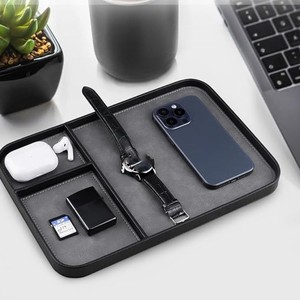 Cross-border leather bedside <b>table</b> storage tray, European minimalist desktop organizing tray for mobile phones, watches and - Product Image 1