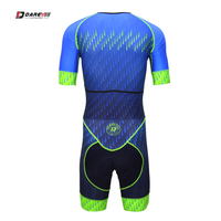 Combinaison de triathlon Darevie pour homme, manches courtes, demi-zip avant, avec coussinets, bleue