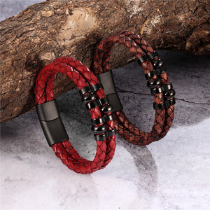 Pulsera de Hilo de Cuero Trenzado Azul con Cuentas Negras Chapadas en Plata y Cierre Magnético, Estilo Deportivo Casual Unisex - Product Image 6
