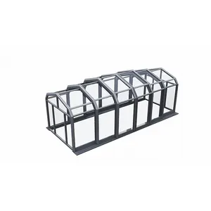 Gemotoriseerde Beweegbare Serre Tuin Gebouw Firma Prefab Grote Capaciteit Glas Gehard Glas Aluminium Legering Frame Modern