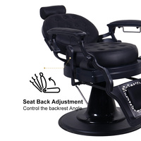 Fauteuil de Barbier Professionnel Haut de Gamme Rétro Portable Inclinable en Cuir Noir avec Pompe Hydraulique Robuste