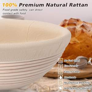 Cestas de fermentación de pan de ratán redondas y ovaladas de 10 pulgadas, kit para hacer pan de masa madre, suministros para hornear, aptas para lavavajillas - Product Image 3