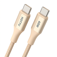 Kabel USB C ke USB C 60W Ivory Braided, Kabel Pengisi Daya Tipe C untuk Ponsel, Tablet, Laptop, Mobil, dan Perjalanan