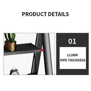 Scala Pieghevole Moderna in Acciaio Nero - Certificata EN131 - Sgabello Domestico e Supporto per Piante Decorativo - Design Sottile Salvaspazio - Product Image 2