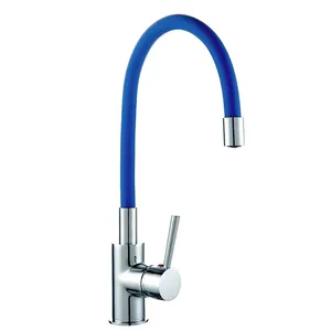 Single Lever Deck Mounted Goose Neck Color Silicon Spout Brass Aerator Kitchen Faucet