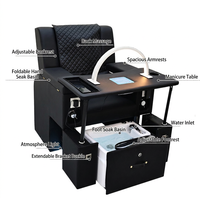 Fauteuil de pédicure professionnel en cuir noir avec aspirateur à ongles, planche de manucure, pompe magnétique, bassin LED et station inclinable