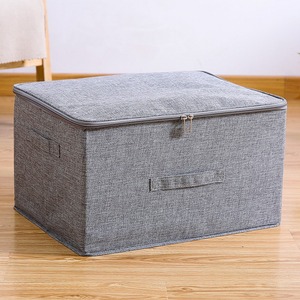 Cotton Linen <b>Storage</b> Box Rectangle Gray Beige Zippered Lid Foldable <b>Clothes</b> Organizer Household Use - Product Image 1