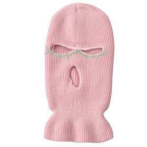 Personnalisé Strass visage Gini masque chapeau d'hiver Trois trou broderie Tricoté ski masque <span class=keywords><strong>laine</strong></span> tricoté balaclava plein visage masque de ski - Product Image 3