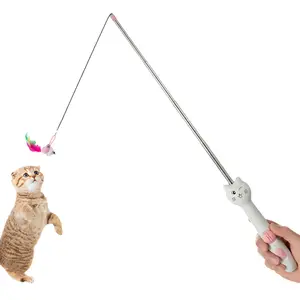 2023 New Rechargeable Cat Teaser Stick Multi-pattern Light Laser Fishing Rod Feather Mouse Teasing Rod Toy for Cats