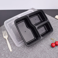 Offre Spéciale jetable en plastique noir blanc micro-ondes 3 compartiments Bento déjeuner pâtes collations fast-food emballage boîte conteneur
