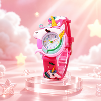 Montre-bracelet licorne rose pour petite fille, stock usine, tendance, décontractée, à quartz, avec chiffres arabes et aiguilles, bracelet dessin animé