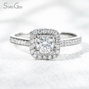 Bague de fiançailles Starsgem en or blanc 18 carats avec halo de diamants de laboratoire taille brillant 0,58 ct 4,48 mm, couleur D, classique, unisexe, 2,68 g - Product Image 1