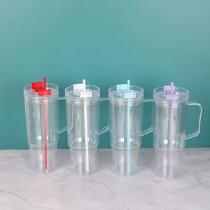 Free Shipping High Quality <b>Double</b> <b>Wall</b> clear <b>Mugs</b> Glitter Pre Drilled 40oz Snow Globe Acrylic Plastic Tumbler with Colored Lids - Product Image 3