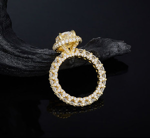 Luxury Women's Yellow <b>Gold</b> Moissanite Engagement <b>Ring</b> Round Brilliant Cut Pave Setting Prong Mounting <b>Cocktail</b> Style - Product Image 6