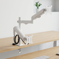 Soporte de Monitor Doble AUKI, Brazo de Escritorio de Acero Aleado con Resorte de Gas, Poste Vertical Ajustable en Altura, Capacidad de Carga de 10 kg, Inclinación de 45°, Color Blanco