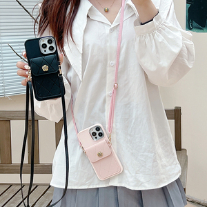 Mềm TPU điện thoại Trường hợp với PU da thẻ Pocket với dây đeo vòng cổ trắng hồng Đen điện thoại di động trường hợp - Product Image 3