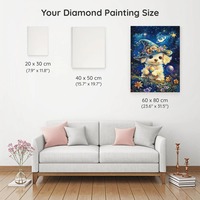 Peinture Diamant 5D à Perçage Complet Motif Chiot Sorcier Ciel Étoilé Planète 50x75 Kit DIY Artisanat Chapeau Floral Chien Décoration Murale Maison