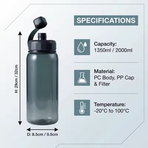 Bouteille d'eau en plastique 1350 ml, durable, étanche, portable, transparente, pour le sport, la gym, l'entraînement, les voyages, l'école, l'extérieur - Product Image 5