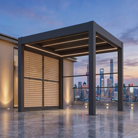 Pergola bioclimatique motorisée en aluminium pour extérieur, avec éclairage LED, cadre thermolaqué, option écran, contrôle par application, dimensions personnalisées pour terrasse