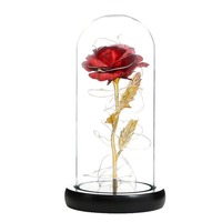 Longue durée 24K feuille d'or Rose fleur verre dôme grande boîte-cadeau fleur artificielle présent pour l'anniversaire de la Saint-Valentin