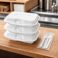 Contenitore per Pranzo Monouso in Schiuma PS Leggera di Grado Alimentare con 3 Scomparti, Design Impilabile, Isolamento Termico, Impermeabile e Resistente all'Olio