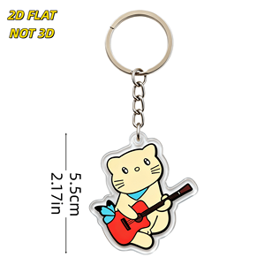 Llavero de acrílico con diseño de gato con <span class=keywords><strong>guitarra</strong></span>, lindo felino color crema con <span class=keywords><strong>guitarra</strong></span> roja y lazo azul, colgante transparente y duradero, accesorio para amantes de la música y de las mascotas - Product Image 2