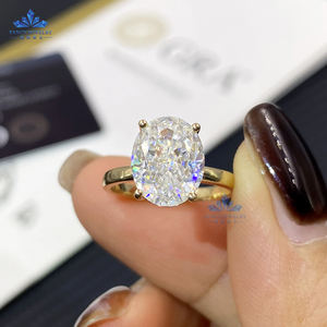 Ювелирные изделия для женщин, 4 зубца, большие размеры, с бриллиантами, 14 карат, желтое золото, кольцо 10 х12 мм, овальное кольцо с муассанитом для свадьбы - Product Image 1