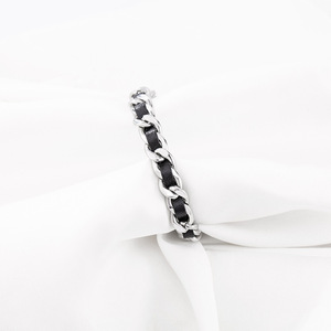 yunnique Unisex <b>Titanium</b> Steel Leather Woven <b>Chain</b> Bracelet 17cm 19cm Geometric Design Fashion Jewelry - Product Image 3