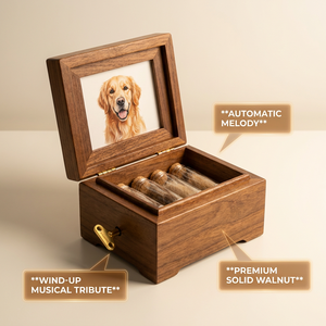 Caja Musical de Manivela para Recuerdos de Pelo de Mascotas - Diseño Europeo de Madera Minimalista Moderno, Ecológico, de 5-7 Pulgadas - Product Image 1