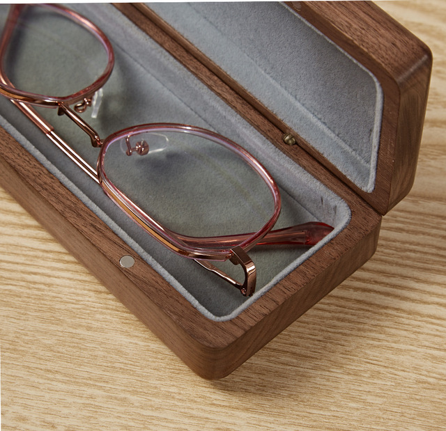 2026 Solid Wood Eyeglasses Case, Black Walnut Wood, Business Style, Gift for Teachers, Portable Myopia Glasses Storage Box for