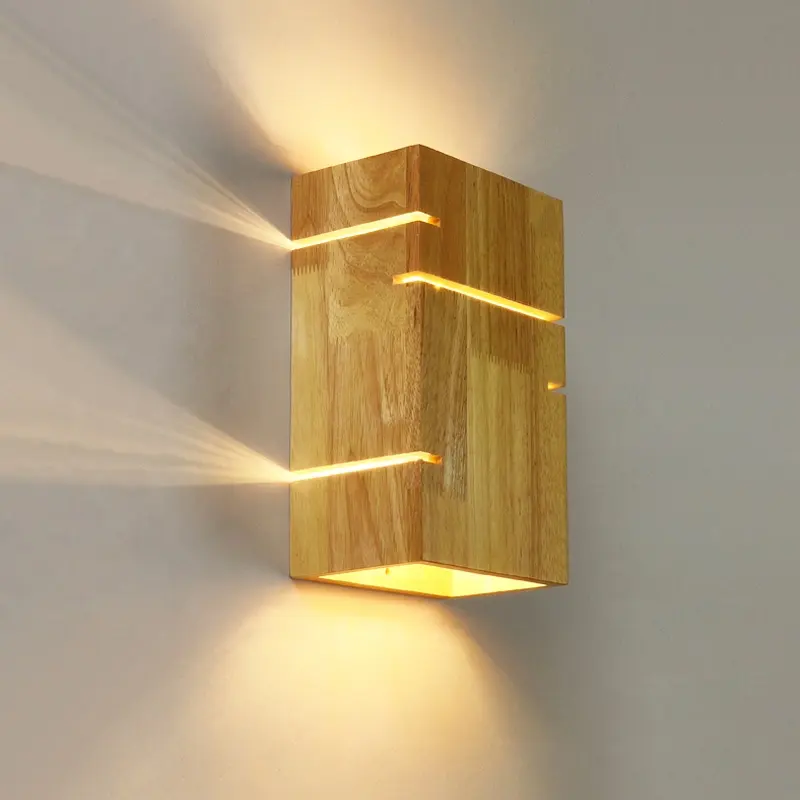 Factory directly sale Japan style solid wood wall lights for home decorative burlywood shine up and down LED wall lighting