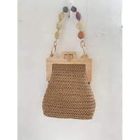 Pochette en paille pour femme avec poignée en perles, sac de soirée d'été en rotin, sacs à main de plage tissés, sacs de voyage vintage pour femme 2026