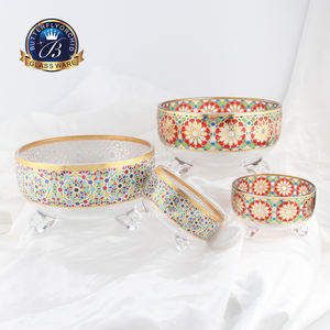 Ensemble de bols de service en verre moderne, écologiques, islamiques, arabes, de luxe, 1 grand, 6 petits, 6 bols décorés de couleurs, dernière collection Ramadan, pour la table familiale - Product Image 2