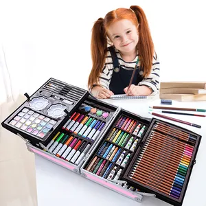 Лидер продаж, набор для рисования из 145 предметов, детский набор для рисования, набор для рисования в алюминиевой коробке, ручка акварельной расцветки, канцелярские принадлежности на заказ
