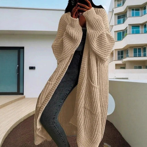Cardigan <span class=keywords><strong>long</strong></span> en tricot épais pour <span class=keywords><strong>femme</strong></span>, Nouvelle collection 2026, Pull ample ouvert sur le devant avec poches, Vêtement d'extérieur décontracté - Product Image 2