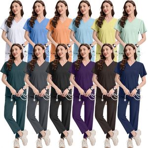Uniformes de Enfermería Personalizables para Mujer, Uniformes Médicos de Hospital con Bolsillo en el Pecho, Spandex, Uniformes de Salón de Belleza, Conjunto de Enfermera con Bordado - Product Image 1