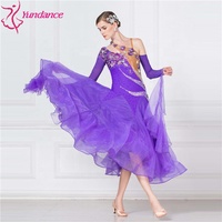 Robe de danse de salon de haute qualité B-17207, robe de danse lisse à motifs cristallisés, robe de danse de salon sexy de couleur violette à vendre