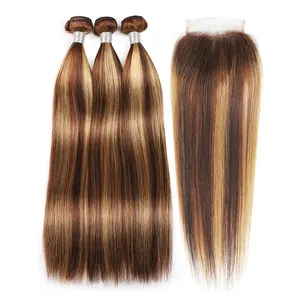 YS Wholesale Price Piano P4-27 Highlight Packet Indian Human Hair Bundles with Closure One Package is Enough For A Full Head