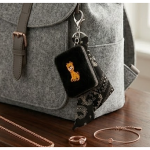 Cute Giraffe Embroidery Plush Compact <b>Mirror</b> with Keychain Bandana Scarf Charm Furry Purse Pendant Accessories Bulk - Product Image 3