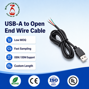 Cavo USB personalizzato da 0,3-3m, da USB Tipo-A <span class=keywords><strong>Maschio</strong></span> a Pigtail a 4 fili spelati stagnati, 5V 2A 480Mbps, in PVC nero, per alimentazione e dati, OEM di fabbrica - Product Image 1