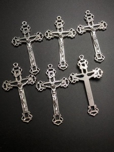 53mm 골동품 실버 도금 아연 합금 INRI 예수 크로스 이탈리아 묵주 크로스 종교 십자가 펜던트 - Product Image 6